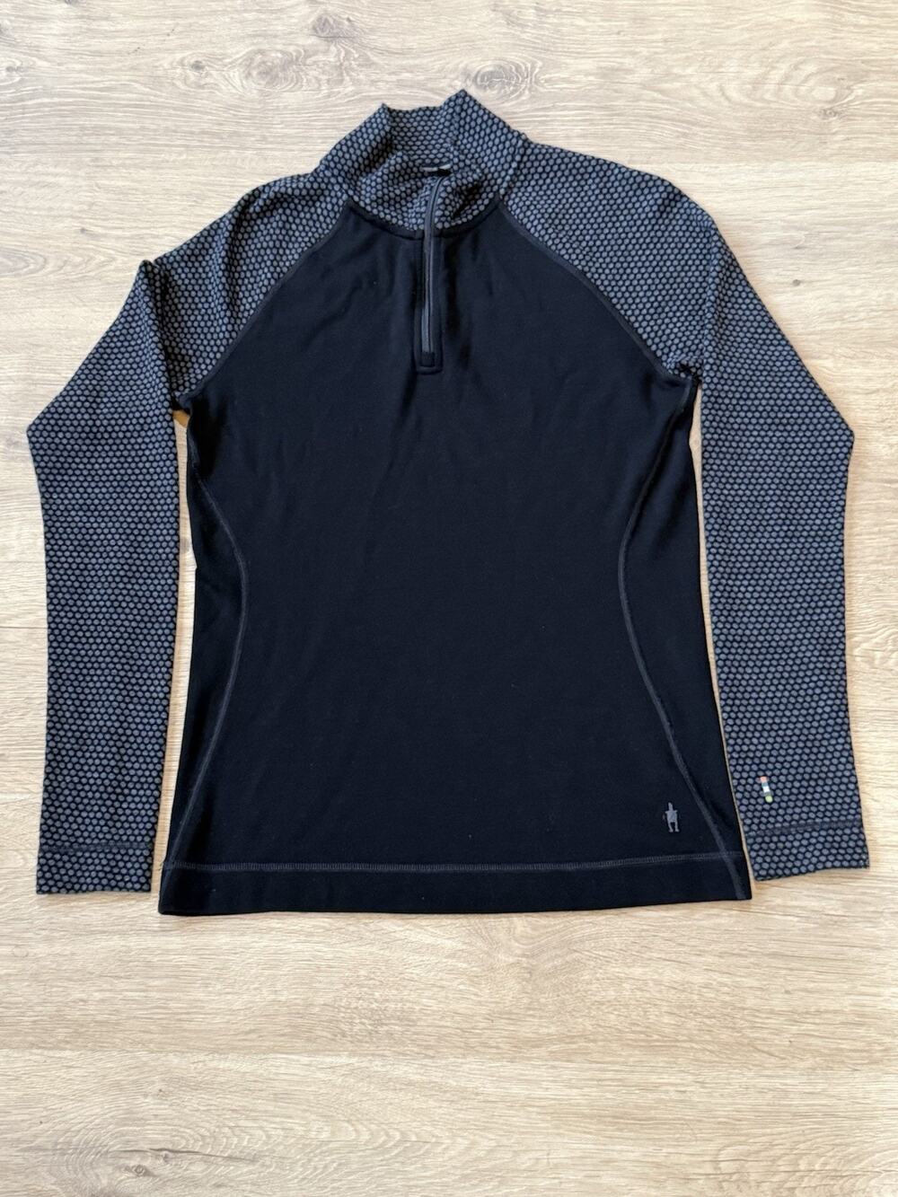 Smartwool 250 Merino Wool Thermal Base Layer Women's Sz Lg Black Grey 1/4 Zip